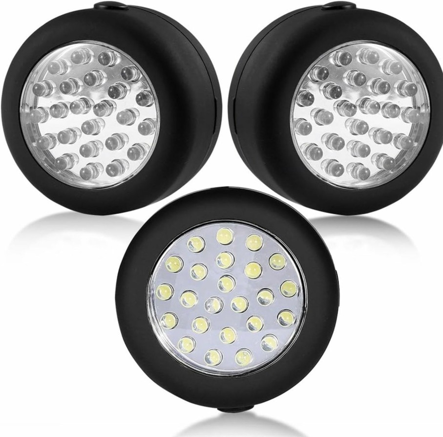 Home Improvement CALIFORNIA CADE ELECTRONIC | Cade 24 Led Round Magnetic Work Light Torch With Integral Hanging Hook And Magnet Set,Pack Of 3(Black)