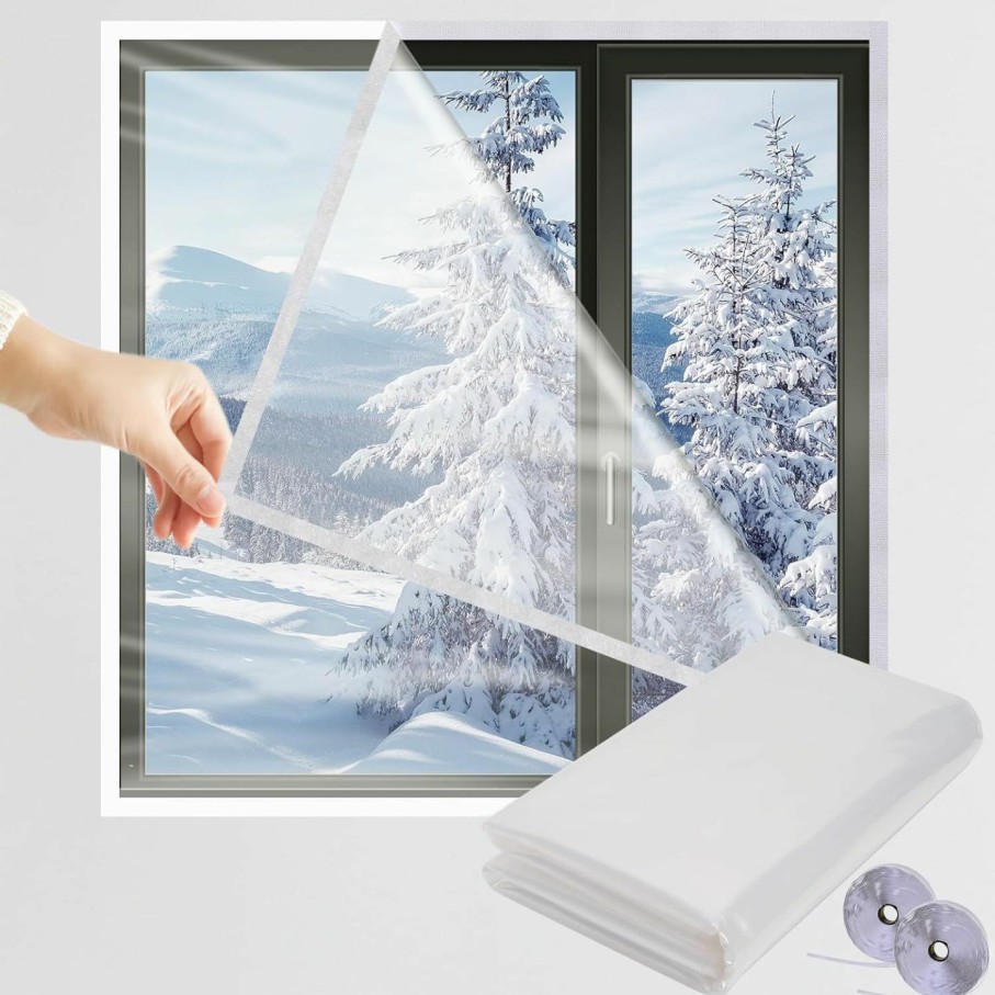 Home Improvement NNG | 63 X 315 Window Insulation Kit Indoor Film For Heat And Cold, Heavy Duty Winter Window Wrapping Plastic For Winterizing,Clear Plastic Window Cover Cuttable Transparent Film With Adhesive Straps