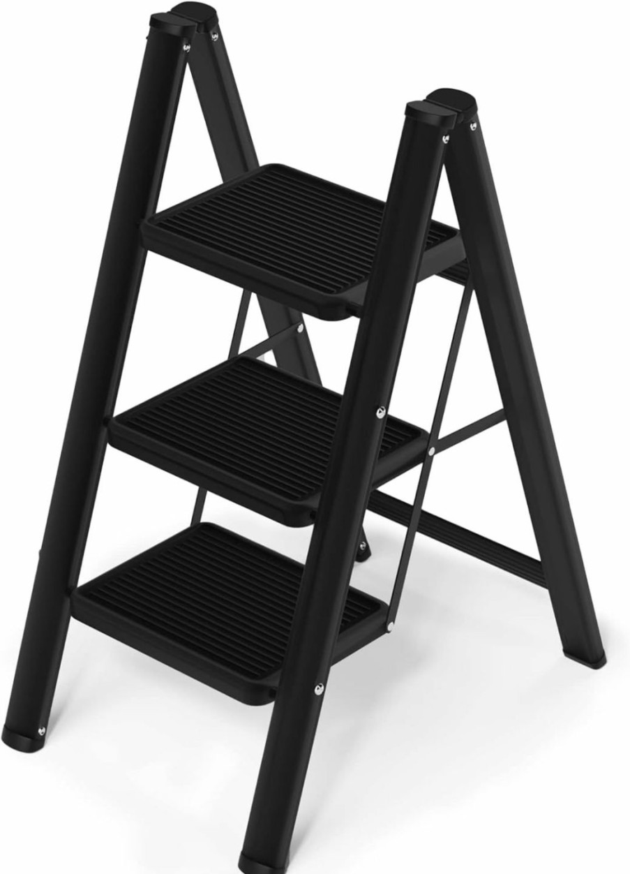 Home Improvement AriseWork | Arisework 3 Step Ladder, Lightweight Folding Step Stool Wide Anti-Slip Metal Pedal For Household Office Portable Stepladder, No Assembly Required Black