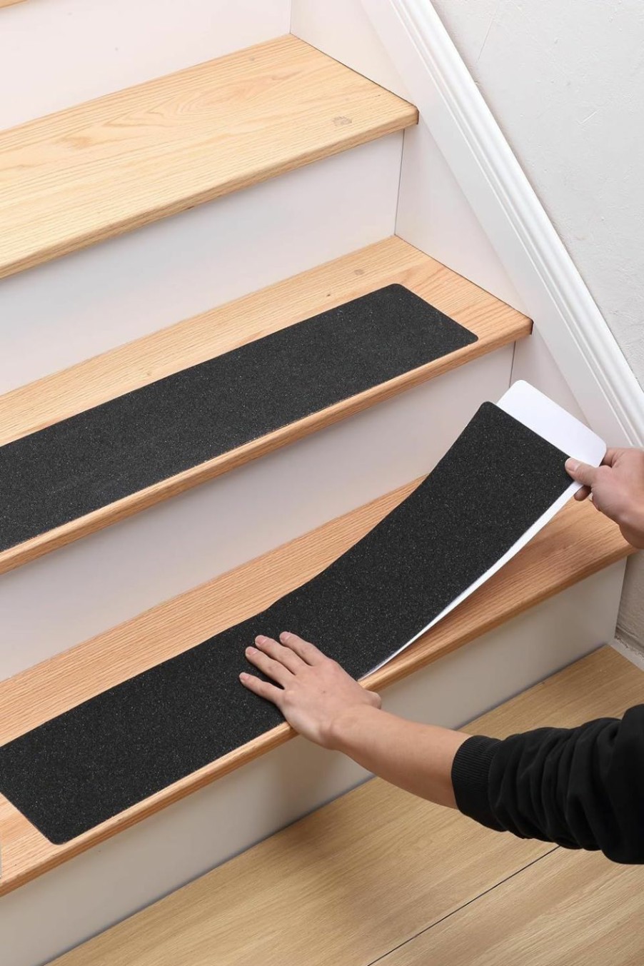 Home Improvement MBIGM | Mbigm 8-Pack 24\" X 6\" Pre-Cut Stair Treads 80 Grit Non-Slip Outdoor Tape Black Heavy Duty Anti Slip Traction Adhesive Strips For Staircase, Skateboard, Deck