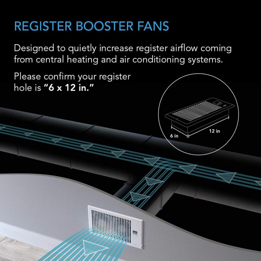 Home Improvement AC Infinity | Ac Infinity Airtap T6, Quiet Register Booster Fan With Thermostat 10-Speed Control, Heating Cooling Ac Vent, Fits 6" X 12" Register Holes, White