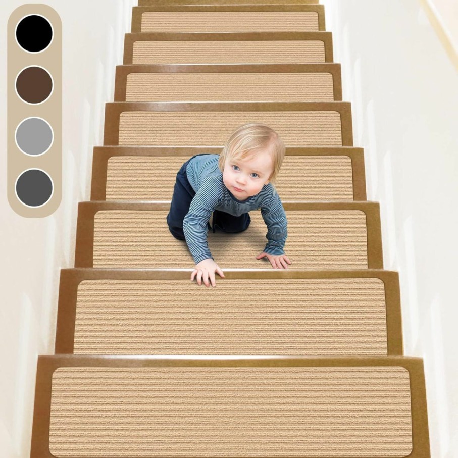 Home Improvement ToStair | Tostair Non-Slip Stair Treads For Wooden Steps,8\" X 30\" (15-Pack), Pre-Applied Adhesive, Anti Slip Indoor Staircase Carpets Runners Rugs Safety For Elders, Kids And Dogs,Brown