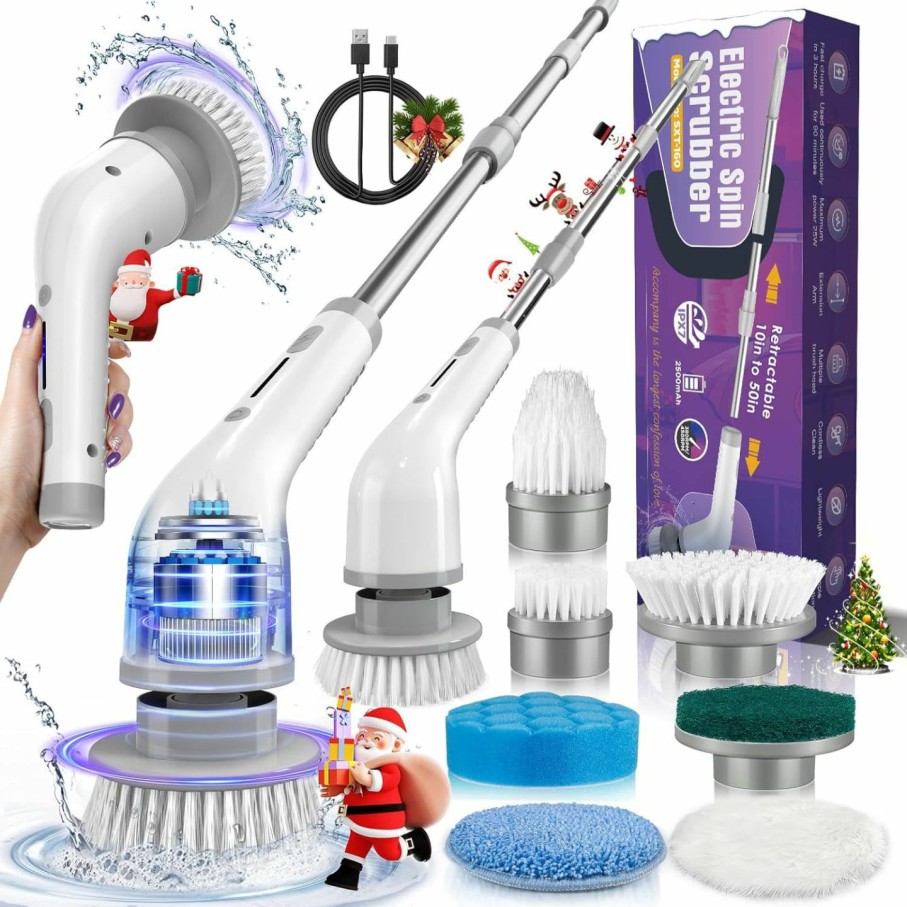 Home Improvement HeaBoom | Electric Spin Scrubber, Cordless Shower Spin Scrubber With 7 Brush Heads, Adjustable Extension Arm, 2 Speeds Household Cleaning Brush, Bathroom Scrubber Power Spin Scrubber For Car Grout Sink Tub