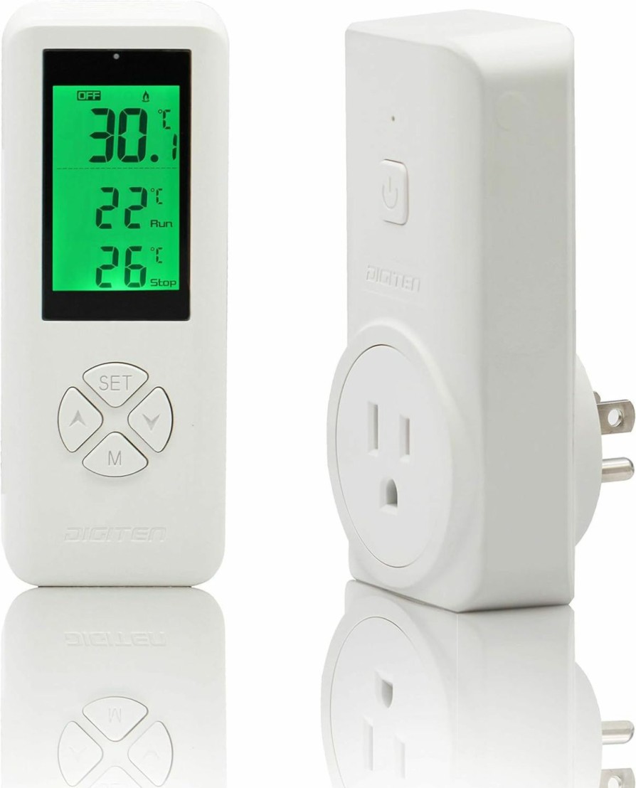 Home Improvement DIGITEN | Digiten Wireless Temperature Controlled Outlet, Digital Plug In Thermostat Outlet With Remote Control Built In Temp Sensor Heating & Cooling For A/C, Fans, Heaters (Remote Control Detect Temperature)