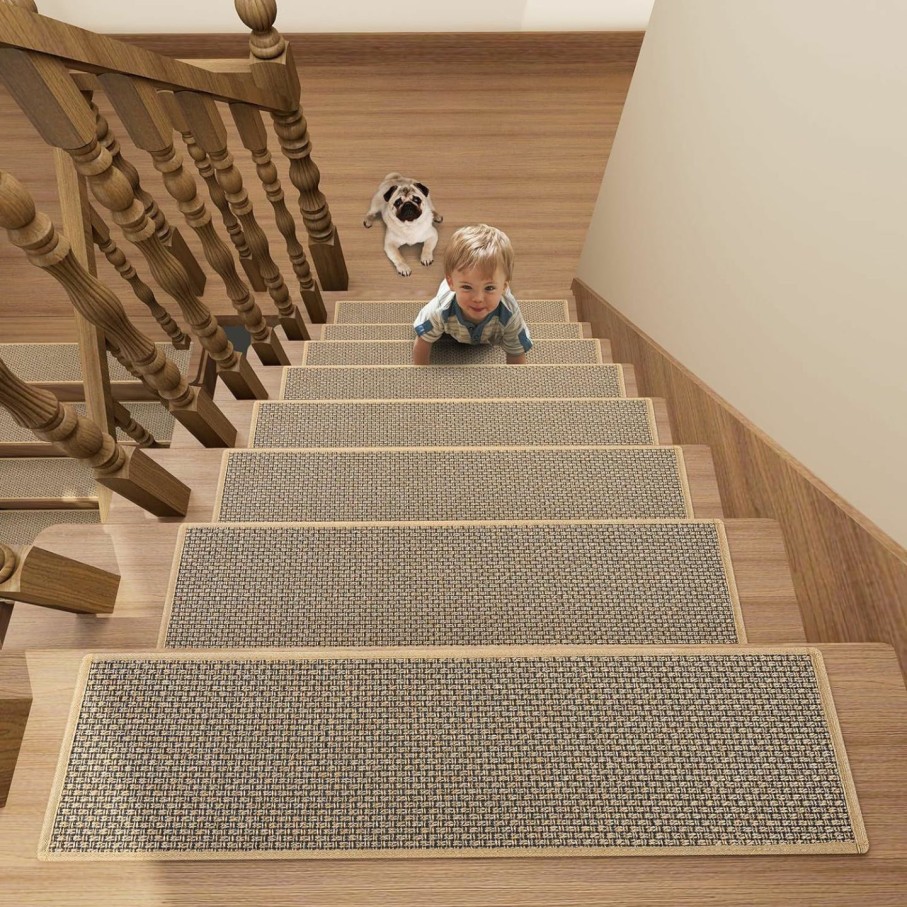 Home Improvement SUMLANS | Stair Treads Carpet 4 Pcs For Wooden Steps With Non Slip Rubber Backing, 100% Polyester Soft Stairs Resistant Indoor Skid Runner Safety Rugs For Kids Elders And Pets 30\" * 8\" (Dark Gray)