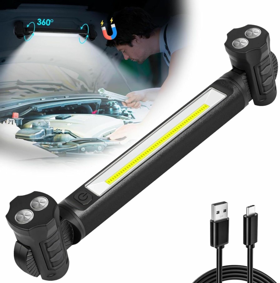 Home Improvement ropelux | Work Light, 2500Lm Ultra Bright, 5200Mah Rechargeable Led Work Lights, Magnetic Underhood Work Light Bar With Hooks, Portable Mechanic Light For Car Repairing/Inspection/Garage/Workshop/Emergency