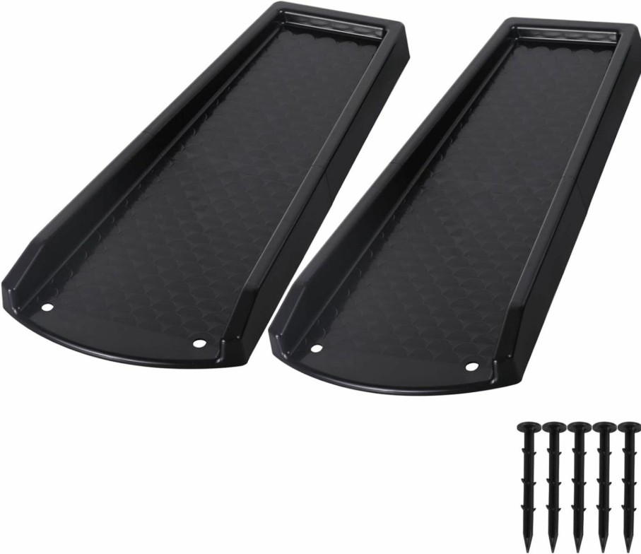 Home Improvement plusgutter | Plusgutter Rain Gutter Downspout Splash Block, Gutter Downspout Extensions For Water Drainage, 24\" Gutter Splash Guards Downspout Extender, Fixable Down Spout Drain Trays With Pe Nails(2 Pack, Black)