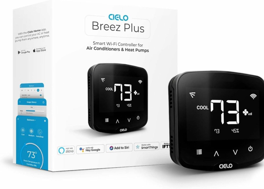 Home Improvement Cielo Breez | Cielo Breez Plus Smart Air Conditioner Controller | Wifi Thermostat For Mini-Split, Window, Portable Acs | Alexa, Google, Siri Shortcuts, Smartthings, Ifttt | Free App | Inbuilt Temp/Humidity Sensors