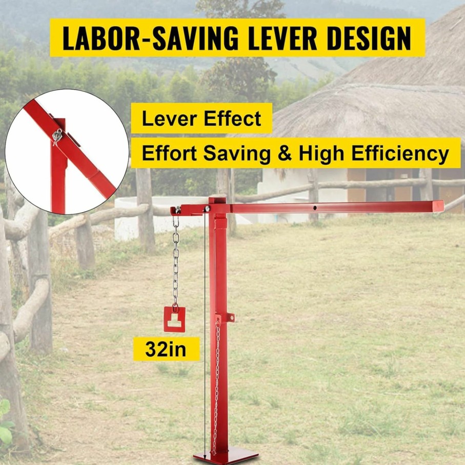 Home Improvement VEVOR | Vevor Remover, 15 3/4" Long T, 32" Standing Frame Fence Post Set With Lifting Chain Puller, Red