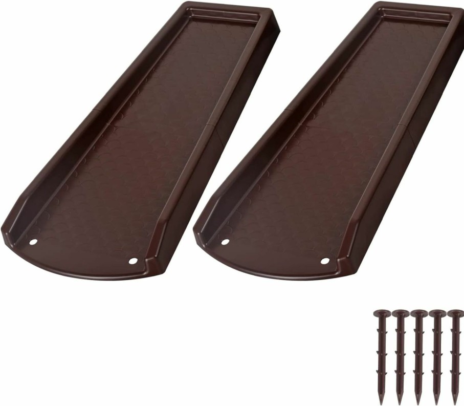 Home Improvement plusgutter | Plusgutter Rain Gutter Downspout Splash Block, Gutter Downspout Extensions For Water Drainage, 24\" Gutter Splash Guards Downspout Extender, Fixable Down Spout Drain Trays With Pe Nails(2 Pack, Brown)