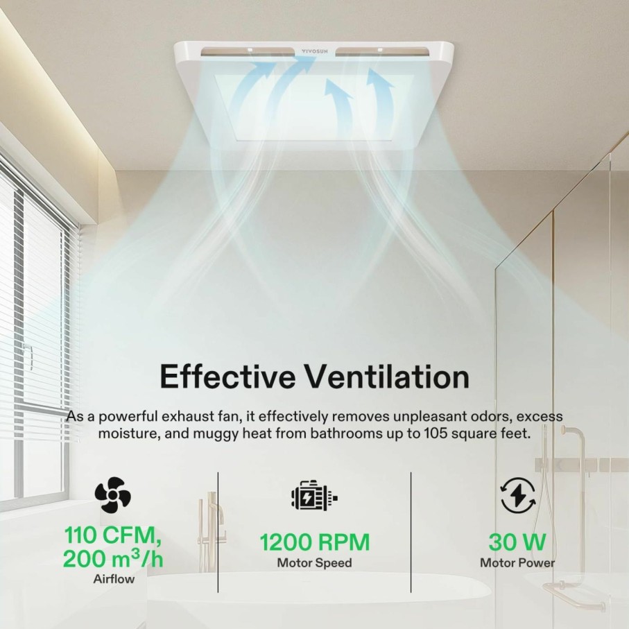 Home Improvement VIVOSUN | Vivosun Bathroom Ventilation And Exhaust Fan With Led Light, Ceiling Mount Vent Fan & Dimmable Light Combo, 1.0 Sones, 110 Cfm, 4 Inch Duct Fan For Bath, Shower, Office, Restroom, 105 Sq. Ft