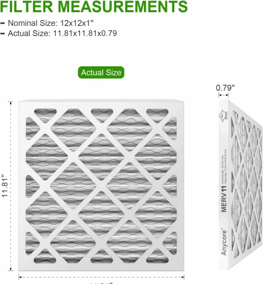 Home Improvement Anycore | Anycore 12X12X1 Ac Furnace Air Filter, Mpr 1000, Merv 11 Pleated Hvac Filter, 6 Pack (Exact Dimensions 11.81X11.81X0.79 Inches)