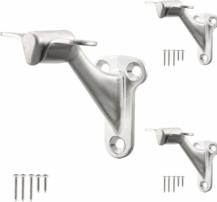 Home Improvement HOME MASTER HARDWARE | Home Master Hardware Handrail Stair Brackets 3\" Heavy Duty Support Hardware For Stairways, Home Or Office Staircase Hand Rail Bracket With Screws, Satin Nicke Finish 3 Pack