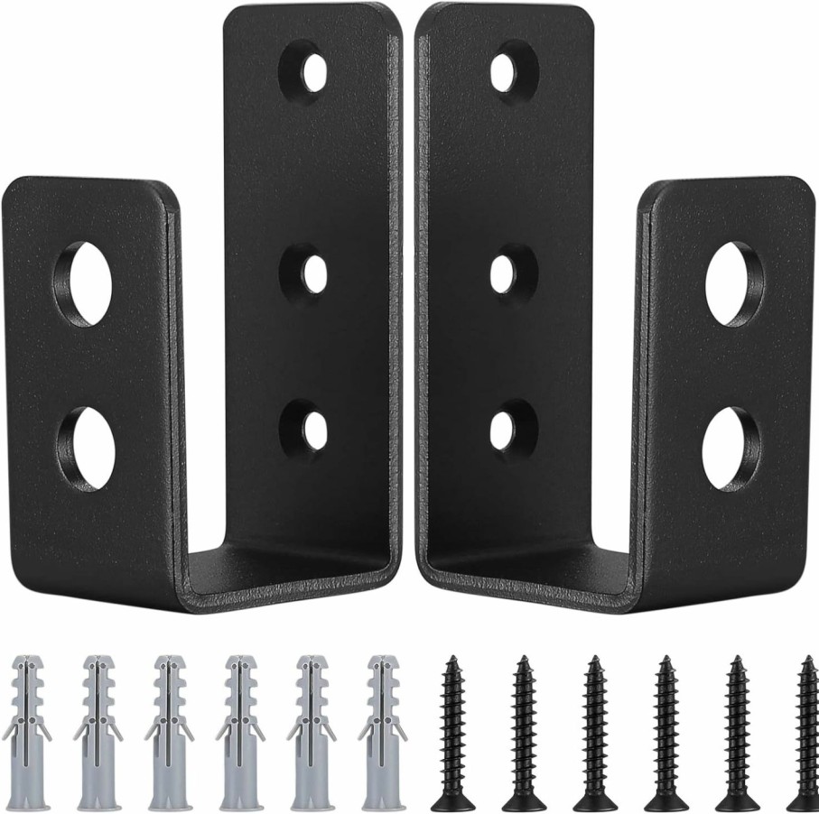 Home Improvement BJBJJIU | 2 Pcs 2X4 Door Barricade Brackets, Heavy Duty Door Security Bar, Open Security Bar Holder U Brackets, Fits 2 X 4 Lumber For Door Brace, Home, Garage, Barn, Shed, Gate Security, Black