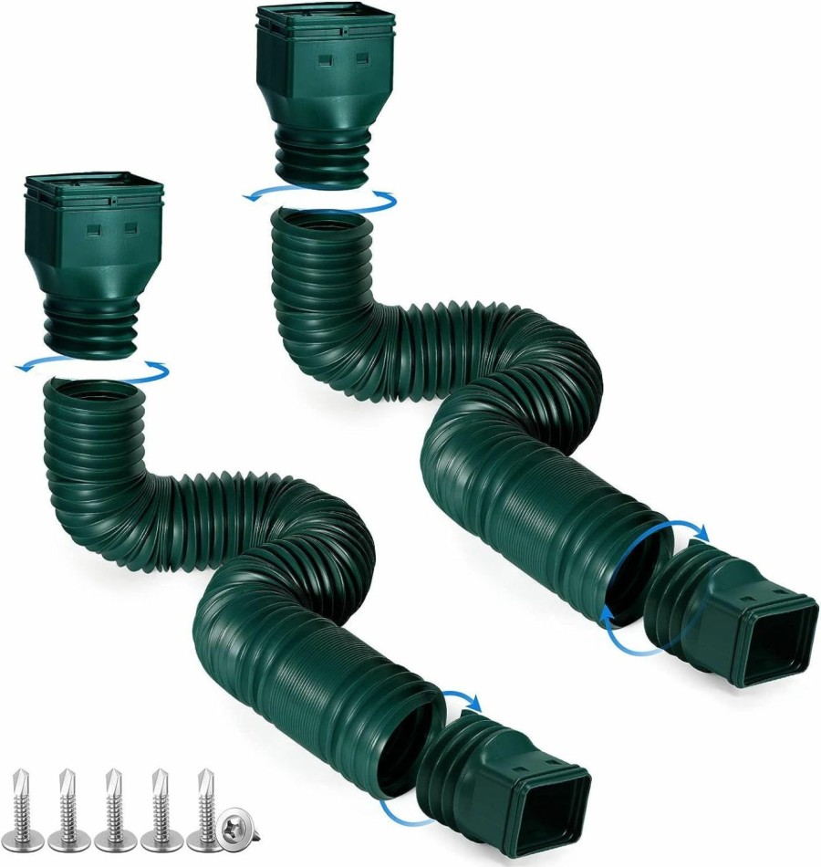 Home Improvement plusgutter | Plusgutter Green-2Pack Rain Gutter Downspout Extensions Flexible, Drain Downspout Extender,Down Spout Drain Extender, Gutter Connector Rainwater Drainage,Extendable From 21 To 68 Inches.