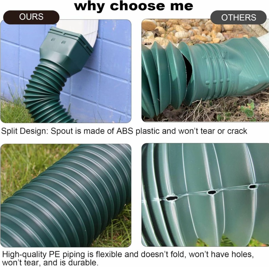 Home Improvement plusgutter | Plusgutter Green-2Pack Rain Gutter Downspout Extensions Flexible, Drain Downspout Extender,Down Spout Drain Extender, Gutter Connector Rainwater Drainage,Extendable From 21 To 68 Inches.