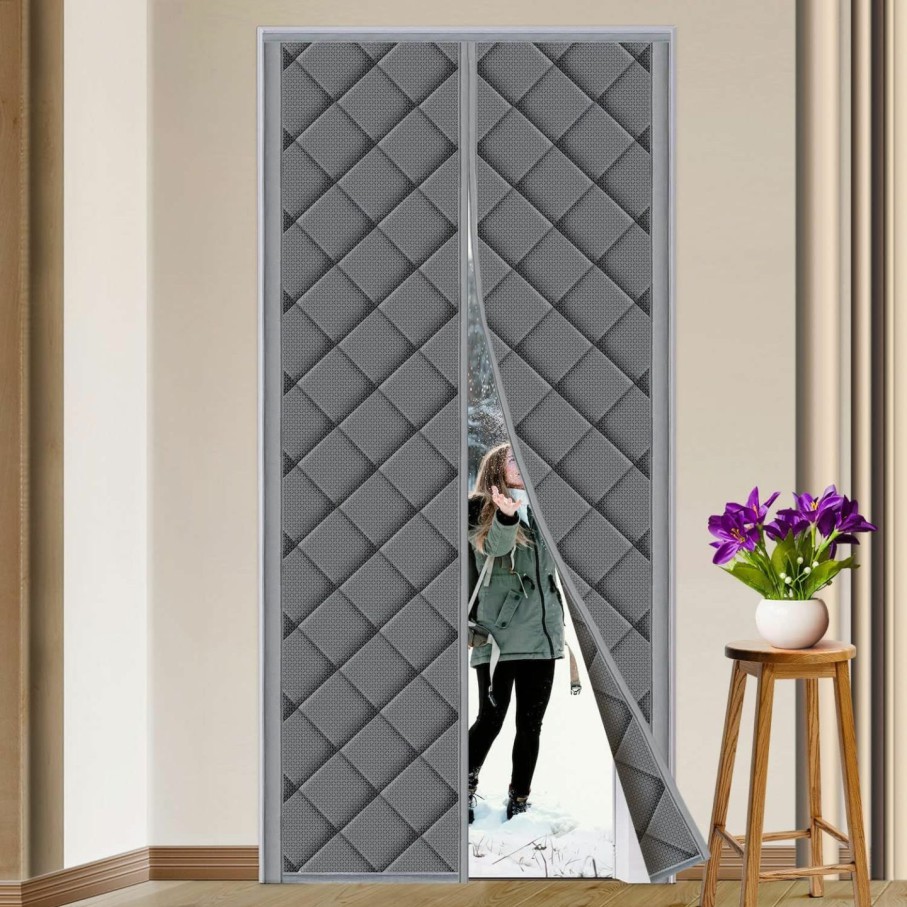 Home Improvement TUZIER | Magnetic Thermal Insulated Door Curtain Fits Door Size 38\" X 82\" Thicken Nylon Cotton Temporary Magnet Closure Thermal Door Cover Size W40 X L83 Inch Weatherproof Windproof Soundproof, Grey