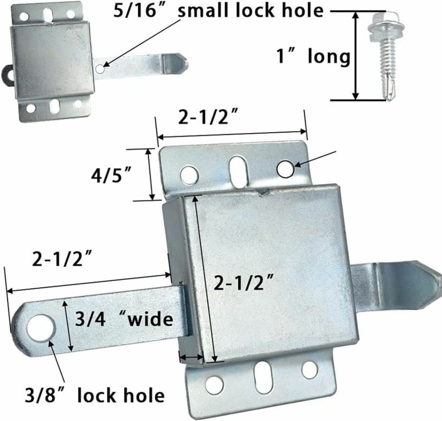 Home Improvement Generic | Garage Door Side Lock Inside Deadlock For Most Garage Door Galvanized Steel -2Pack