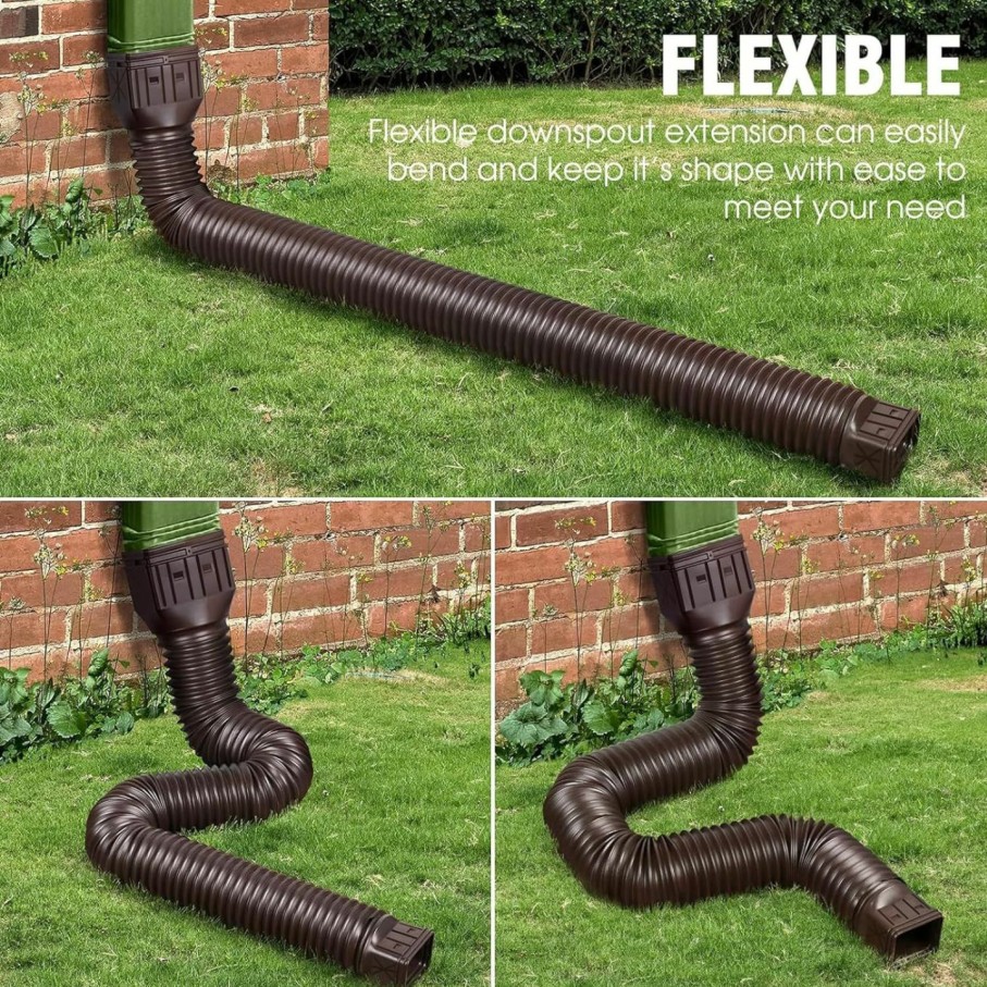 Home Improvement Rodnsurw | 2 Pack Flexible Rain Gutter Downspout Extensions,Drain Downspout Extender,Gutter Extension Flexible,Down Spout Drain Extension Pipes,Extendable From 21 To 60 Inches (Brown)