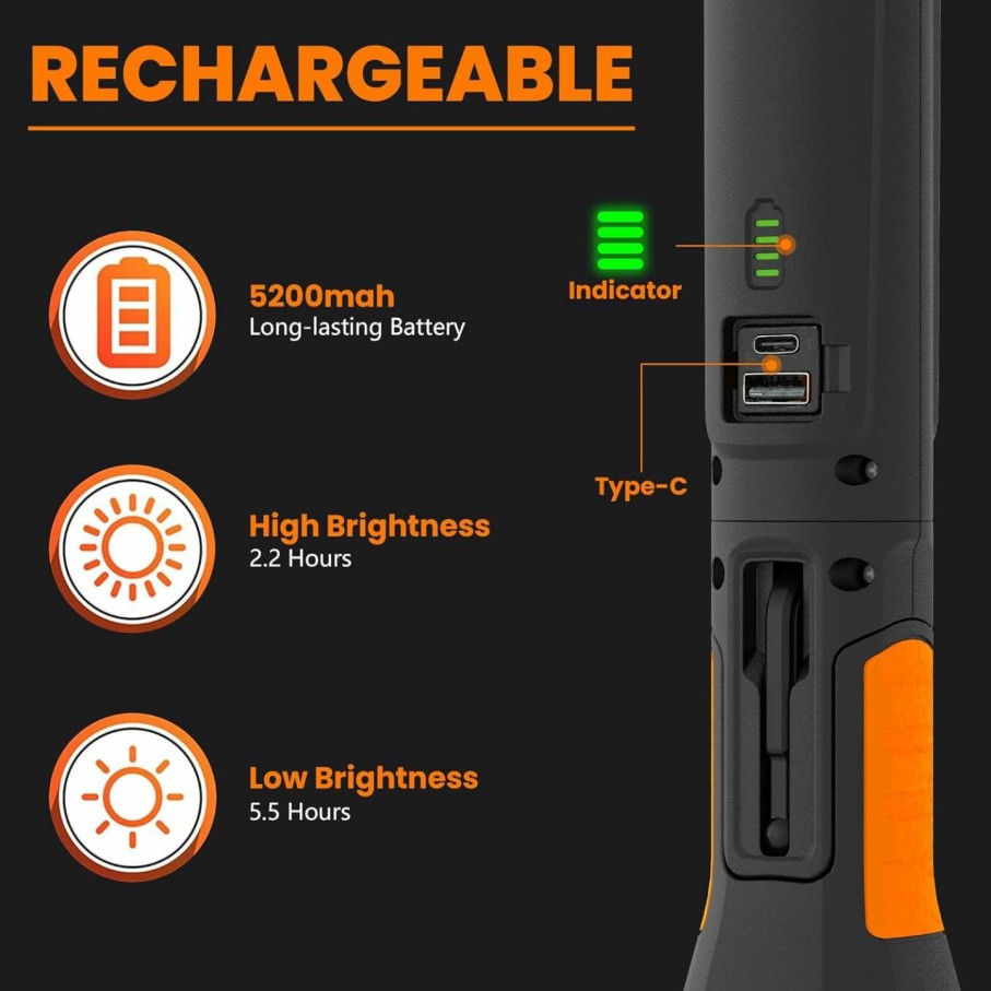 Home Improvement XEK | Rechargeable 2500Lm Underhood Car Repair Work Light With Hooks - 5200Mah Battery Powered Mechanic Light For Emergencies And Tasks