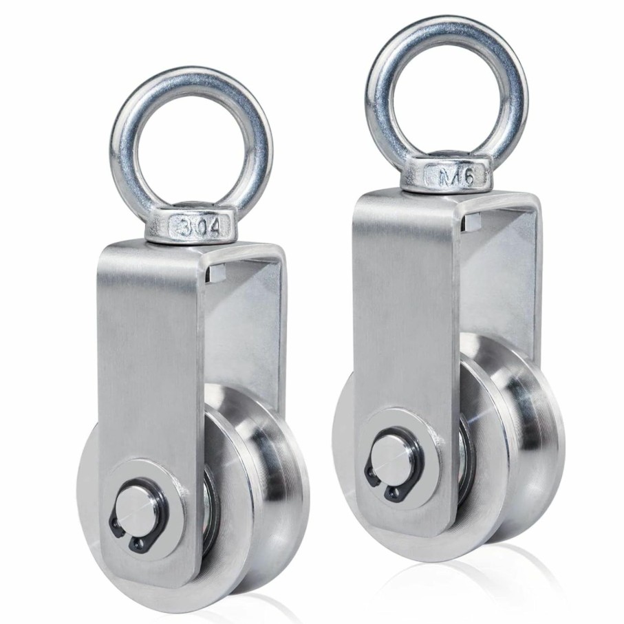 Home Improvement FONUNO | Cable Pulley Wheel Stainless Steel Swivel Pulley Block Silence Rotation Traction Wheel For Pulley System Lifting Gym Equipment Clothesline (2 Pack)