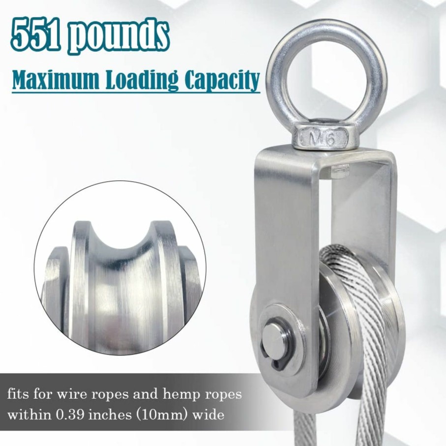 Home Improvement FONUNO | Cable Pulley Wheel Stainless Steel Swivel Pulley Block Silence Rotation Traction Wheel For Pulley System Lifting Gym Equipment Clothesline (2 Pack)