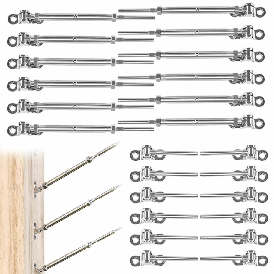 Home Improvement Muzata | Muzata 20Pairs Cable Railing Kit 1/8\" Swage Toggle Turnbuckle Hardware T316 Stainless Steel For Wood Post Woodeasy System Angle 180 Adjustable Stairs Deck 20 Cable Lines Ck07 Nn1,Ca4 Ca5