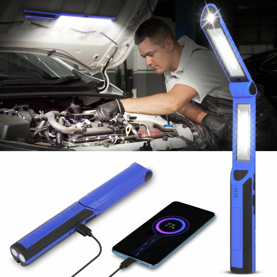 Home Improvement ropelux | Work Light, Rechargeable Led Work Light 1500 Lumens, Portable Magnetic Work Light 180 Rotate 3 Modes, With 4 Magnetic Base And Hook Mechanic Light For Under Hood/Car Repairing/Inspection/Outdoor