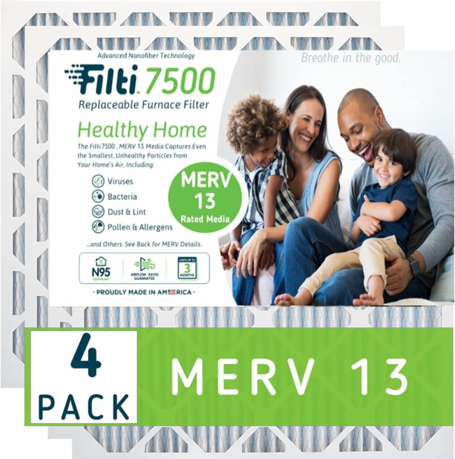 Home Improvement FILTI | Filti 7500 Air Filter 12X12X1 Merv 13 | Pleated Home Air Filter W/Nanofiber Technology | Hvac Ac Furnace Filter Made In Usa, 4 Pack (12X12X1)