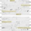 Home Improvement AULIGET | Auliget 20 Sheets Faux Stone Peel And Stick Backsplash, White Marble Look Pvc Wall Tiles Stick On Backsplash For Kitchen