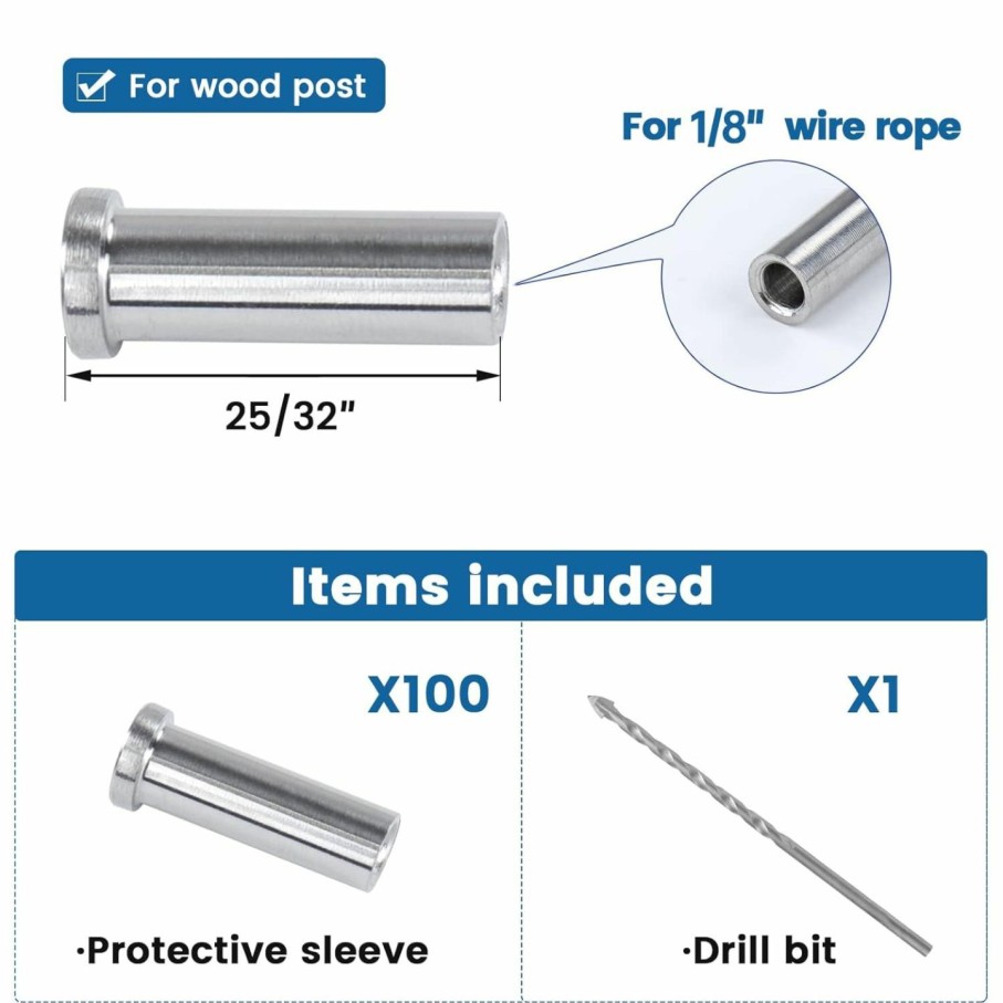 Home Improvement Muzata | Muzata 100Pcs Stainless Steel T316 Protective Sleeves Cable Railing Kit Hardware Cable Railing Protector Sleeve For 1/8\" Wire Rope Wood Posts Cr13