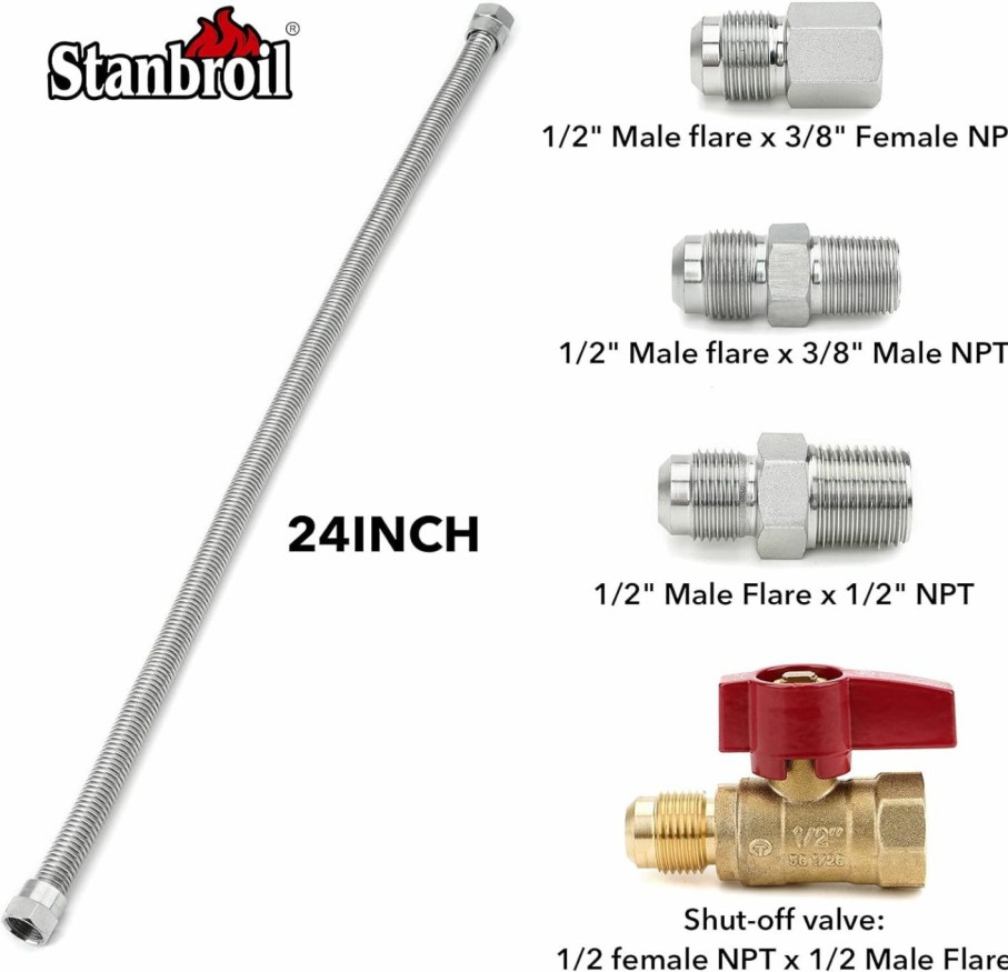 Home Improvement Stanbroil | Stanbroil One Stop Gas Appliance Hook Up Kit - Brass Gas Ball Valve And Flexible Gas Connector With Fittings For Garage Heaters, Gas Stoves, Wall Mounted Heaters, Gas Fireplace And Gas Dryer