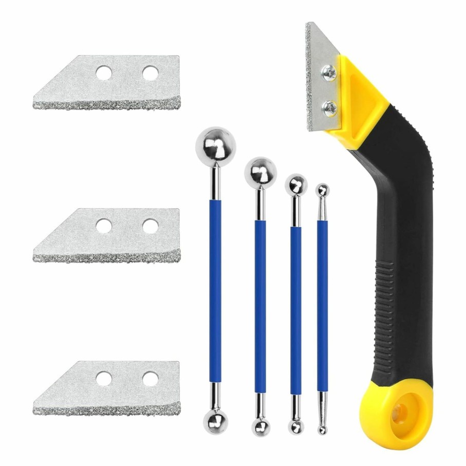 Home Improvement Coitak | Coitak Tile Grout Saw Angled Grout Saw With 3 Pieces Extra Blades Replacement, Grout Removal Tool For Tile Cleaning, 4 Pieces Double Ball Ended Tiling Tool