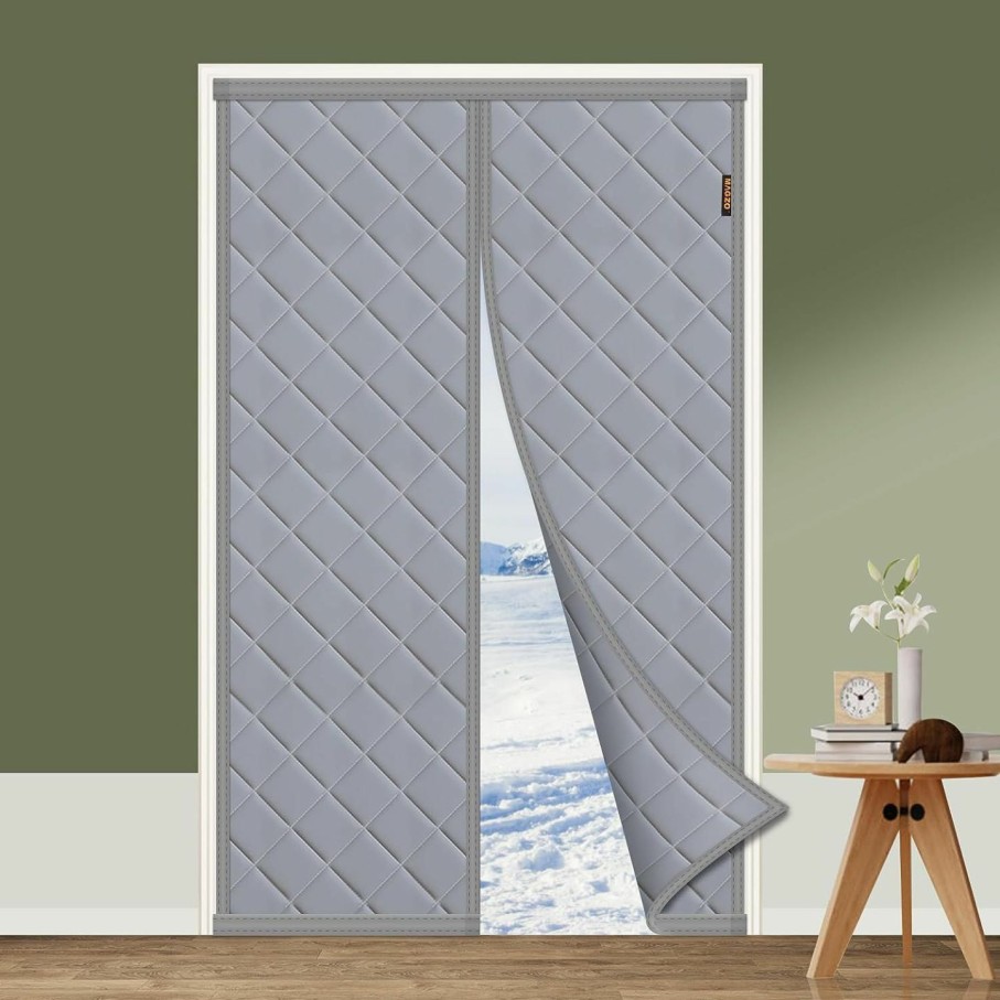 Home Improvement MAGZO | Magzo Magnetic Thermal Insulated Door Curtain Fits Door Size 72\" X 80\", Oxford Cloth Strong Magnets Winter Door Insulation, Thicken Cotton Door Cover For Doorways, Gray