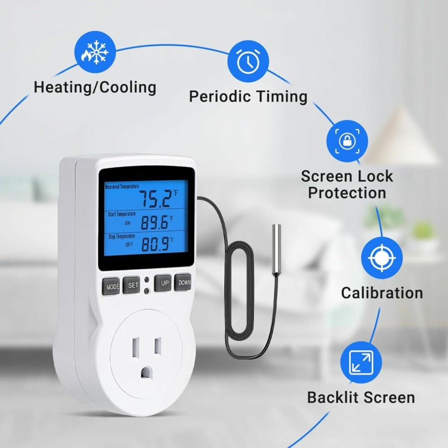 Home Improvement INKBIRDPLUS | Inkbirdplus Plug In Thermostat Temperature Controller Digital Thermostat Outlet Heating Cooling Control Timer 1800W 110V 15A Backlit Display